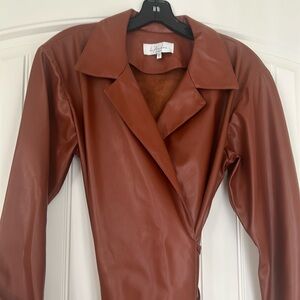 L’Academie faux leather long sleeve mini dress